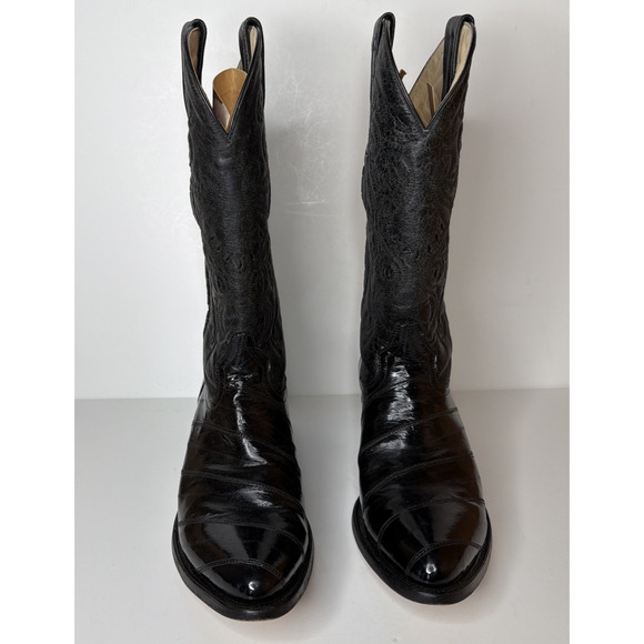 CUADRA Black Eel Skin Cowboy Boots Men\'s 8.5 Exotic Leather Western Oval Toe main image 10